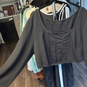 SHEIN Black Fitted Bustier Crop Blouse